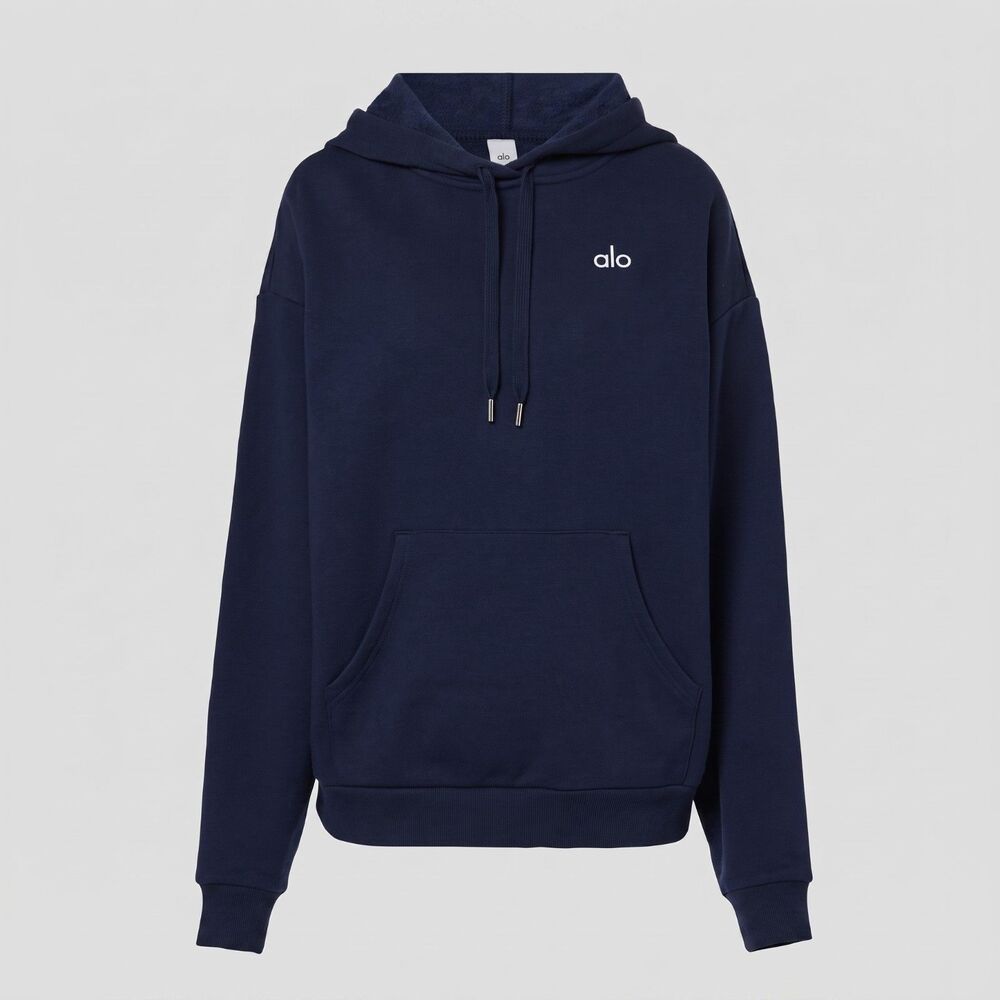 Alo Yoga Accolade Hoodie Navy Blue Pullover Sweatshirt
